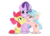 Size: 1936x1400 | Tagged: safe, artist:squipycheetah, apple bloom, cozy glow, starlight glimmer, earth pony, pegasus, pony, unicorn, g4, alternate cutie mark, apple bloom's bow, bow, cute, cutie mark, evil, female, filly, grin, hair bow, hair over one eye, happy, hug, looking at you, looking up, mare, narrowed eyes, nervous, nervous smile, one eye closed, raised hoof, signature, simple background, sitting, smiling, standing, the cmc's cutie marks, transparent background, watermark