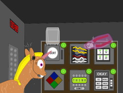Size: 800x600 | Tagged: safe, oc, oc:copper strands, pony, unicorn, atg 2019, cyrillic, glowing horn, greek, headset, horn, keep talking and nobody explodes, magic, newbie artist training grounds, telekinesis, this will end in explosions, time bomb, triskaidekaphobia, wires