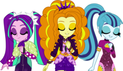 Size: 4475x2604 | Tagged: safe, artist:zoe-975, adagio dazzle, aria blaze, sonata dusk, equestria girls, equestria girls series, find the magic, g4, spoiler:eqg series (season 2), clothes, eyes closed, high res, jacket, simple background, smiling, the dazzlings, the dazzlings have returned, transparent background, trio, vector