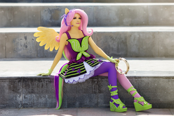 Size: 1000x667 | Tagged: safe, artist:ryoko-demon, human, equestria girls, g4, my little pony equestria girls: rainbow rocks, clothes, cosplay, costume, dress, female, high heels, irl, irl human, musical instrument, photo, ponied up, shoes, sitting, solo, tambourine