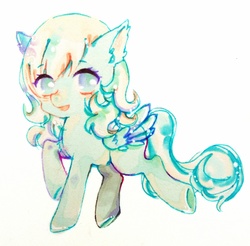 Size: 2376x2342 | Tagged: safe, artist:小丁, derpibooru exclusive, oc, oc only, oc:snowdrop, pegasus, pony, blind, commission, cute, female, filly, foal, high res, looking at you, missing cutie mark, simple background, snowbetes, solo, traditional art, white background
