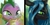 Size: 300x150 | Tagged: safe, artist:kp-shadowsquirrel, queen chrysalis, spike, changeling, changeling queen, dragon, fanfic:the changeling's dragon, g4, adorable face, cute, cute smile, cutealis, fanfic art, female, male, picture for breezies, ship:chryspike, shipping, spikabetes, straight