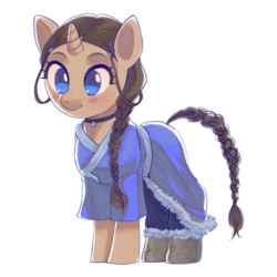 Size: 2048x2048 | Tagged: dead source, safe, artist:didi, pony, unicorn, avatar the last airbender, blue eyes, braid, choker, female, high res, katara, mare, ponified, simple background, solo, white background