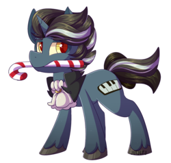 Size: 841x800 | Tagged: safe, artist:jetjetj, oc, oc:piano forte, pony, unicorn, candy, candy cane, cute, food, male, simple background, transparent background, unshorn fetlocks, ych result