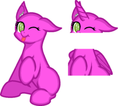 Size: 700x590 | Tagged: safe, artist:zeka10000, alicorn, earth pony, pegasus, pony, unicorn, base, cheeks, cute, female, looking at you, mare, no pupils, one eye closed, raised hoof, request, simple background, sitting, tongue out, transparent background, wink