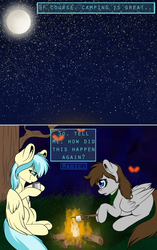 Size: 500x794 | Tagged: safe, artist:ask-misty-wondebolt, artist:misty-wonderbolt, misty fly, oc, oc:fuselight, pegasus, pony, g4, campfire, female, fire, food, mare, marshmallow, moon, rule 63, starry sky, tree