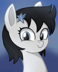 Size: 603x740 | Tagged: safe, artist:flylash1, star dancer, earth pony, pony, g4, bust, hairpin, looking at you, portrait, smiling