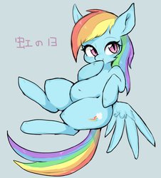 Size: 1855x2048 | Tagged: safe, artist:91o42, rainbow dash, pegasus, pony, butt wings, chubby, cute, dashabetes, female, looking at you, mare, plump, solo, wings