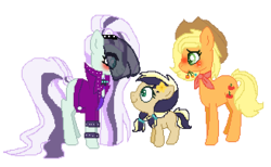 Size: 328x202 | Tagged: safe, artist:lilysponees, applejack, coloratura, earth pony, pony, g4, applejack's hat, blushing, countess coloratura, cowboy hat, family, female, flower, hat, lesbian, magical lesbian spawn, mare, mouth hold, offspring, parent:applejack, parent:coloratura, parents:rarajack, ship:rarajack, shipping, simple background, transparent background