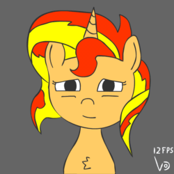 Size: 800x800 | Tagged: safe, artist:vohd, sunset shimmer, pony, unicorn, g4, animated, chest fluff, female, frame by frame, gray background, simple background, solo, yawn
