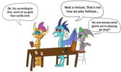 Size: 1500x900 | Tagged: safe, artist:rainbowbacon, princess ember, smolder, spike, g4, dungeons and dragons, game night, ogres and oubliettes, rpg, yahtzee