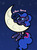 Size: 1280x1707 | Tagged: safe, artist:flutterluv, pinkie pie, earth pony, pony, series:flutterluv's full moon, g4, bodypaint, clothes, cosplay, costume, cute, diapinkes, dot eyes, eating, edible heavenly object, female, moon, night, nom, onomatopoeia, paint, paint in hair, paint on fur, ponk, sky, solo, tangible heavenly object