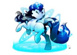 Size: 1024x725 | Tagged: safe, artist:dormin-dim, oc, oc only, oc:muffinkarton, pony, unicorn, butt, female, glowing horn, horn, magic, magic circle, mare, plot, rearing, simple background, solo, transparent background