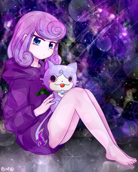 Size: 850x1062 | Tagged: safe, artist:camilla_, princess flurry heart, cat, human, g4, barefoot, bottomless, clothes, cute, feet, female, flurrybetes, hoodie, humanized, legs, looking at you, older, older flurry heart, partial nudity, pixiv, plushie, solo