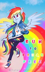 Size: 597x960 | Tagged: safe, artist:tylerdashart, rainbow dash, equestria girls, g4, my little pony equestria girls: better together, run to break free, converse, cute, dashabetes, ear fluff, female, geode of super speed, magical geodes, ponied up, rainbow, rainbow trail, shoes, smiling, sneakers, solo