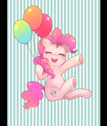Size: 949x1112 | Tagged: safe, artist:blackywolfer, pinkie pie, earth pony, pony, g4, balloon, blushing, cute, diapinkes, eyes closed, female, floating, mare, open mouth, pixiv, solo, then watch her balloons lift her up to the sky