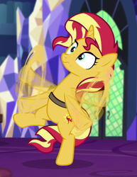 Size: 558x721 | Tagged: safe, screencap, sunset shimmer, pony, unicorn, equestria girls, equestria girls specials, g4, my little pony equestria girls: mirror magic, adorable distress, bipedal, cropped, cute, cutie mark, dithering, female, flailing, in the human world for too long, library, losing balance, mare, motion blur, motion lines, shimmerbetes, solo, stumbling, twilight's castle