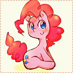 Size: 800x800 | Tagged: safe, artist:okarina123, pinkie pie, earth pony, pony, g4, colored pupils, cute, diapinkes, female, no more ponies at source, pixiv, sitting, solo