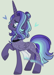Size: 1068x1472 | Tagged: safe, artist:nocturnal-moonlight, oc, oc only, alicorn, pony, cloak, clothes, female, magical lesbian spawn, mare, offspring, parent:princess luna, parent:starlight glimmer, parents:starluna, raised hoof, see-through, simple background, solo