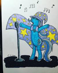 Size: 1080x1350 | Tagged: artist needed, safe, trixie, pony, g4, female, microphone, music notes, singing, solo, traditional art