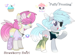 Size: 1032x774 | Tagged: safe, artist:bublebee123, oc, oc only, oc:puffy frosting, oc:strawberry swirls (ice1517), pony, unicorn, blaze (coat marking), bowtie, clothes, coat markings, eyepatch, facial markings, female, jewelry, mare, markings, necklace, nose piercing, nose ring, pale belly, piercing, raised hoof, shirt, simple background, socks, suit, t-shirt, transparent background, unshorn fetlocks