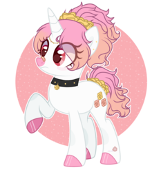 Size: 2445x2620 | Tagged: safe, artist:themisslittledevil, oc, oc only, oc:rose gold, pony, unicorn, choker, colored hooves, female, flower, flower in hair, high res, mare, raised hoof, simple background, solo, transparent background