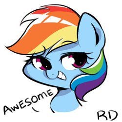 Size: 566x566 | Tagged: safe, artist:crazy bush, part of a set, rainbow dash, pony, g4, awesome, bust, cute, dashabetes, female, head only, one word, pixiv, portrait, simple background, smiling, solo, white background