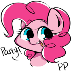 Size: 566x566 | Tagged: safe, artist:crazy bush, part of a set, pinkie pie, earth pony, pony, g4, bust, cute, diapinkes, eye clipping through hair, female, head only, open mouth, pixiv, portrait, simple background, solo, white background