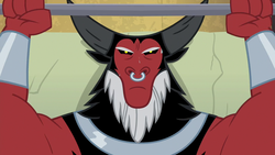 Size: 1280x720 | Tagged: safe, screencap, lord tirek, centaur, frenemies (episode), g4, armpits, male, narrowed eyes, nose piercing, nose ring, piercing, septum piercing, solo, sweat