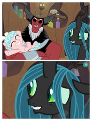 Size: 3106x4096 | Tagged: safe, screencap, cozy glow, lord tirek, queen chrysalis, centaur, changeling, changeling queen, pegasus, pony, g4, the summer sun setback, cozy glow is best facemaker, cozybetes, cute, cutealis, female, filly, happy