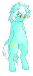 Size: 390x900 | Tagged: safe, artist:guidomista, derpibooru exclusive, lyra heartstrings, unicorn, semi-anthro, g4, :p, background pony, belly button, bipedal, female, horn, human shoulders, looking down, simple background, soft shading, solo, standing, tongue out, transparent background