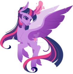 Size: 1920x1967 | Tagged: safe, artist:ryrxian, twilight sparkle, alicorn, pony, g4, curved horn, deviantart watermark, female, glowing horn, horn, obtrusive watermark, simple background, solo, spread wings, transparent background, twilight sparkle (alicorn), watermark, wings