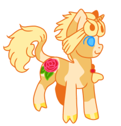 Size: 260x270 | Tagged: safe, artist:guidomista, derpibooru exclusive, pony, unicorn, anime, blond, blonde, blonde hair, blonde mane, blue eyes, braid, chibi, cloven hooves, colored hooves, crossover, cute, flower, giorno, giorno giovanna, gold, gold hooves, hooves, horn, jojo, jojo's bizarre adventure, leonine tail, looking away, male, markings, piebald, ponified, rose, simple background, small, smiling, solo, splotches, spots, stallion, standing, transparent background, vento aureo