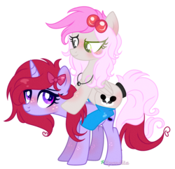 Size: 2851x2755 | Tagged: oc name needed, safe, artist:2pandita, artist:mint-light, oc, oc only, oc:pandita, pegasus, pony, unicorn, base used, clothes, female, high res, mare, ponies riding ponies, riding, simple background, socks, transparent background