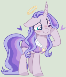 Size: 1106x1304 | Tagged: safe, artist:nocturnal-moonlight, oc, oc only, pony, unicorn, base used, cloak, clothes, female, halo, magical lesbian spawn, mare, offspring, parent:princess cadance, parent:princess luna, parents:lundance, simple background, solo
