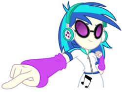 Size: 3291x2491 | Tagged: safe, artist:sketchmcreations, dj pon-3, vinyl scratch, equestria girls, equestria girls series, g4, the last drop, spoiler:choose your own ending (season 2), spoiler:eqg series (season 2), description is artwork too, female, glasses, high res, pointing, simple background, smiling, solo, transparent background, vector