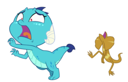 Size: 848x546 | Tagged: safe, artist:queencold, princess ember, dragon, frilled lizard, lizard, reptile, g4, adorable distress, baby, baby dragon, baby ember, chase, cute, dragoness, emberbetes, female, irony, role reversal, running, scared, simple background, the tables have turned, transparent background, younger