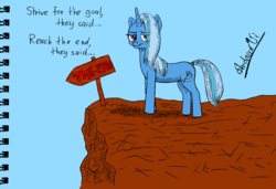 Size: 1280x876 | Tagged: safe, artist:greengimmick, trixie, pony, unicorn, g4, end, female, lidded eyes, looking at camera, mare, solo, the end