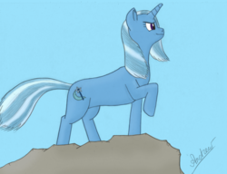 Size: 3289x2531 | Tagged: safe, artist:greengimmick, trixie, pony, unicorn, g4, female, high res, mare, raised hoof, rock, solo
