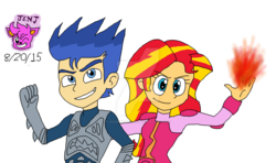 Size: 1024x607 | Tagged: safe, artist:stella-exquisa, flash sentry, sunset shimmer, equestria girls, g4, female, male, ship:flashimmer, shipping, straight