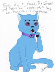 Size: 2514x3343 | Tagged: safe, artist:greengimmick, trixie, cat, g4, catified, collar, eyebrows, female, high res, simple background, species swap, white background