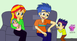 1991052 - safe, artist:azaleasdolls, artist:igugkfcdku, flash sentry,  sunset shimmer, oc, mermaid, merman, equestria girls, crossover, family,  female, male, mermaid maker, mermaid tail, mermaidized, mermanized,  offspring, parent:flash sentry, parent