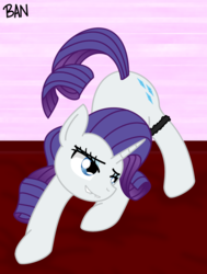 Size: 1281x1694 | Tagged: safe, artist:banquo0, derpibooru exclusive, rarity, pony, unicorn, g4, bed, bedroom, bedroom eyes, face down ass up, female, garter, lip bite, presenting, solo