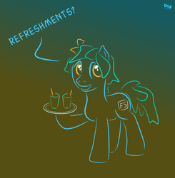 Size: 500x511 | Tagged: safe, artist:quint-t-w, oc, oc only, pony, atg 2019, dialogue, drink, gradient background, looking at you, newbie artist training grounds, offering, solo