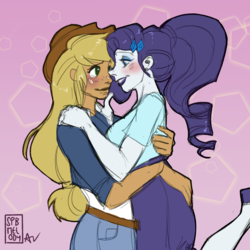 Size: 1080x1080 | Tagged: safe, artist:spbmelody, applejack, rarity, equestria girls, g4, cute, female, jackabetes, lesbian, raribetes, ship:rarijack, shipping