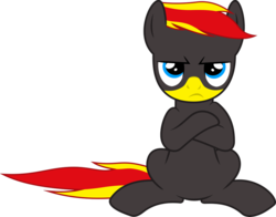 Size: 1024x802 | Tagged: safe, artist:jeremeymcdude, oc, oc only, oc:notch six, earth pony, pony, annoyed, looking at you, male, railroad pony, simple background, sitting, solo, transparent background, vector