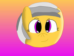 Size: 1600x1200 | Tagged: safe, artist:slimgoomba, daring do, pegasus, pony, g4, ball, female, gradient background, inanimate tf, mare, morph ball, rolling do, smiling, solo, transformation