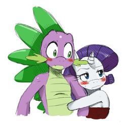 Size: 551x554 | Tagged: safe, artist:ss2sonic, edit, rarity, spike, anthro, g4, blushing, cropped, female, holding, hug, male, ship:sparity, shipping, straight