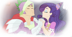 Size: 1342x697 | Tagged: safe, artist:thelivingmachine02, rarity, spike, human, a dog and pony show, g4, about to kiss, adorasexy, adorkable, armor, cropped, cute, dork, dream sequence, female, hennin, humanized, knight, knight rescues the princess, love, male, princess, princess rarity, romance, romantic, scene interpretation, sexy, ship:sparity, shipping, shipping fuel, straight, upscaled