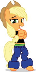 Size: 306x600 | Tagged: safe, applejack, earth pony, pony, g4, 1000 hours in ms paint, applejack's hat, bipedal, clothes, cowboy hat, cute, female, grin, hat, jeans, looking at you, outfit, pants, shirt, simple background, smiling, smiling at you, solo, standing, stock vector, t-shirt, transparent background, underwear, vector